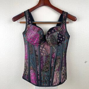 Kimring Womens Corset Sz M Gothic Jacquard Satin Steampunk Bustier Overbust